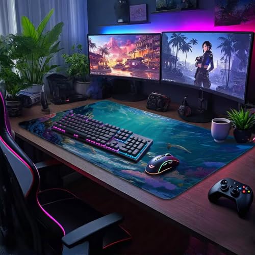 Sea Turtles Large Gaming Mouse Pad Desk Mat 31.5"x15.7" | Extended Mousepad, Non-Slip Rubber Base , Stitched Edges, for Computer/Laptop/Office/Home - color: Sea Turtles