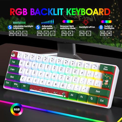 Snpurdiri 60% Wired Gaming Keyboard, RGB Backlit Small Ultra-Compact 61 Keys 60 Percent Gaming Keyboard for PC/Mac Gamer, Typist, Travel, Easy to Carry on Business Trip(Red Green White) - color: Red Green White