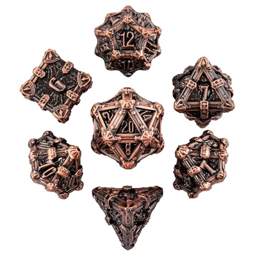 Metal Skull Dice Set with Skull Bag,7PCS Polyhedral Metal Dice Set for DND Role Playing Games(Ancient Red Copper) - color: Skull Ancient Red Copper