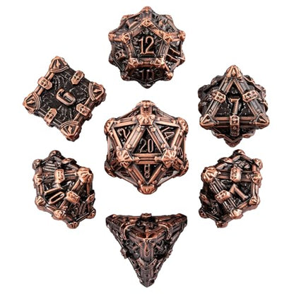 Metal Skull Dice Set with Skull Bag,7PCS Polyhedral Metal Dice Set for DND Role Playing Games(Ancient Red Copper) - color: Skull Ancient Red Copper
