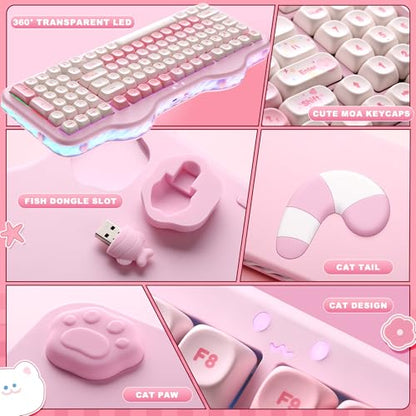 YUNZII C98 Wireless Mechanical Keyboard with Number Pad,99 Key BT5.0/2.4G/USB-C Hot Swap Gasket Mount with PBT MOA Keycaps,Custom RGB,Cute Cake Keyboard for Win/Mac (Pink, Milk V2 Linear Switch) - color: Pink, size: Milk V2 Linear Switch