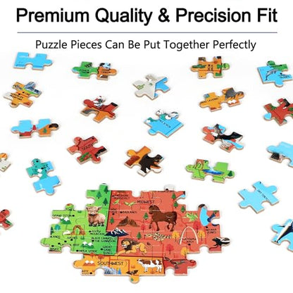 LELEMON Puzzles for Kids Ages 4-6,Animal Map 100 Piece Puzzles for Kids Ages 4-8 in a Metal Box, Educational Jigsaw Puzzles 100 Piece Puzzle Games Puzzle Toys for Girls and Boys - color: Animal Map