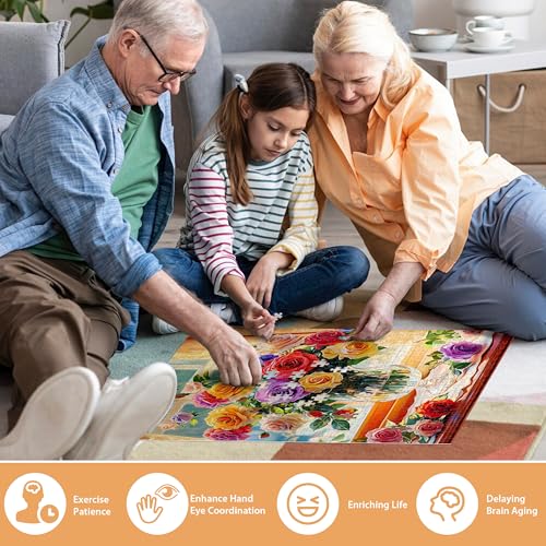500 Piece Puzzles for Adults, Flower Jigsaw Puzzle 500 Piece for Adults Kids Seniors, Recycled Cardboard Large Piece Puzzle 500, Family Puzzles Great Gift for Mom Dad Family Friends 20.5 x 15 in - style: Flower Puzzle