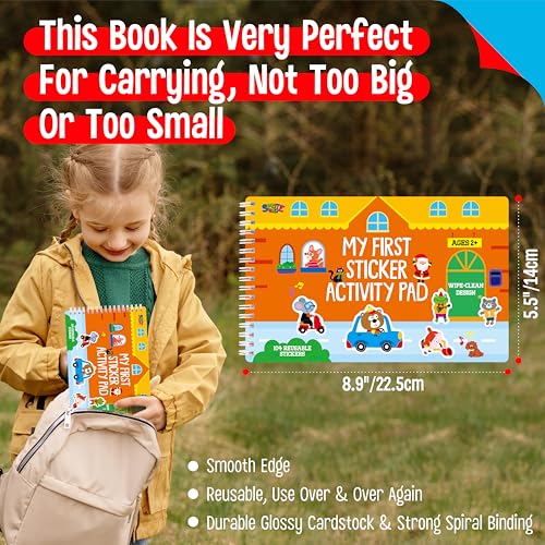 SpriteGru Sticker Activity Pad, 30 Different Scenes & 100+ Reusable Stickers, Dry Erase Brain-Boosting Puzzle Activities Book for Kids, Educational Toy for Road Trip, Airplane & Car Travel - style: Sticker Activity Pad