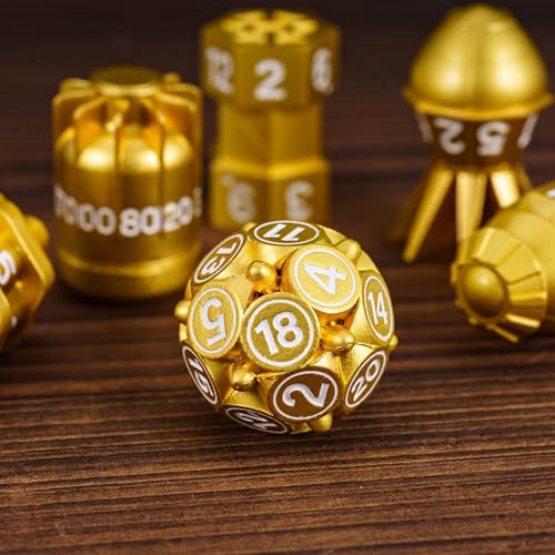 UDIXI Metal RPG Dice Set, 7PCS Bomb Polyhedral Metal Dice Set D&D Gold | Bomb Shape, Solid Metal, Leather Pouch Pakaging, Cool Design, for Dungeons and Dragons Role Playing Games Tabletop Game - color: Golden White