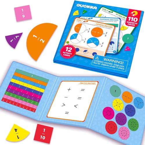 Magnetic Puzzles for Toddlers 3-5 - Kids Travel Toys for Boys and Girls | Magnetic Fractions Learning Set for Kids 4-6 – Math Games for Homeschooling, Classrooms Ages 6-12– 110 Magnets, 12 Task Pages - color: 11. Math Game