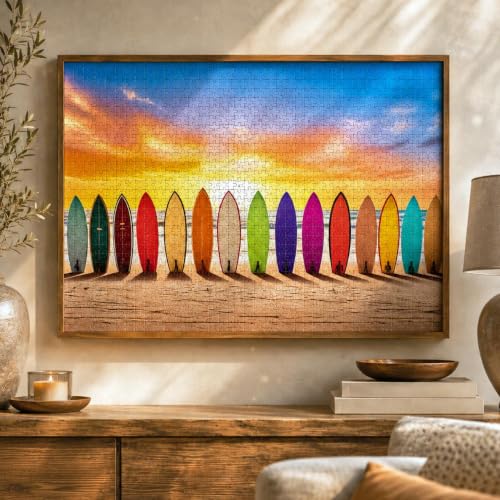 Cross & Glory | 1000 Piece Jigsaw Puzzles for Adults | Sunrise Surf | Vibrant Beach Scene Artwork | 2mm Thick Pieces | Bonus Reference Poster | Satin Finish | Ages 14+ - color: Sunrise Surf