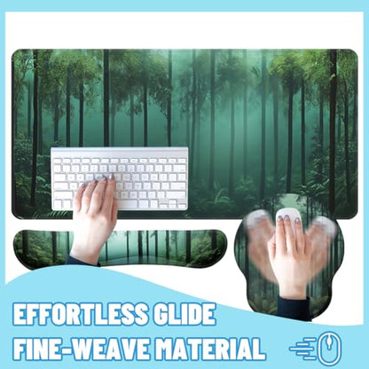 Mystic Forest Desk Mat Set Green Fog Woodland Mouse Pad with Wrist Rest 4in1 Desk Mat for Desktop Ergonomic Computer Desk Arm Wrist Anti-Slip Computer Ergonomic Mouse Pad Home Office Gaming - color: Mystic Forest