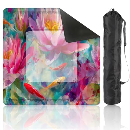 Mahjong Mat 31.5" x 31.5" Intricate Watercolor Pond Art Lotus Fish Soft Pastels Non-Slip Noise Reduction Mahjong Tiles Table Cover for Dominoes Poker Card Board and Tile Games - color: Color1
