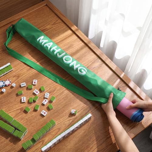 35 Inch Long Mahjong Mat Bag Waterproof Mahjong Mat Storage Carrying Bag Double Strapped Polyester Drawstring Lightweight Holder for Board Games Storage-mat Not Included(Green) - color: Green