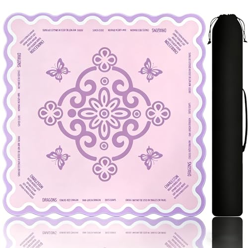 Neoprene Mahjong Mat for Table, 32 x 32 Inch Square Mahjong Table Mat with Carrying Bag, Non Slip Rubber Backing, Noise Reducing Game Mat for American Mahjong, Dominoes, Cards, Board Games (Pink) - color: Pink