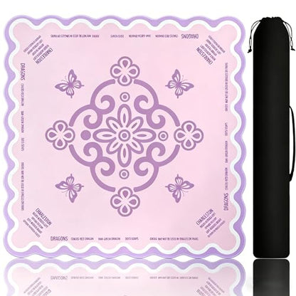 Neoprene Mahjong Mat for Table, 32 x 32 Inch Square Mahjong Table Mat with Carrying Bag, Non Slip Rubber Backing, Noise Reducing Game Mat for American Mahjong, Dominoes, Cards, Board Games (Pink) - color: Pink