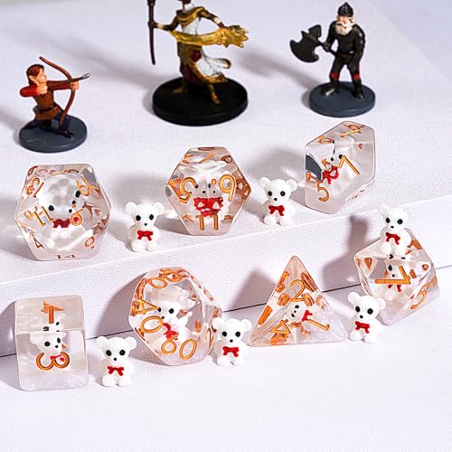 DND Resin Bear Dice Set, D&D Polyhedral Dice for Dungeons and Dragons RPG, MTG Role Playing Games D and D Dice 7pcs-Set D20 D12 D10 D8 D6 D4 - color: Bear-white
