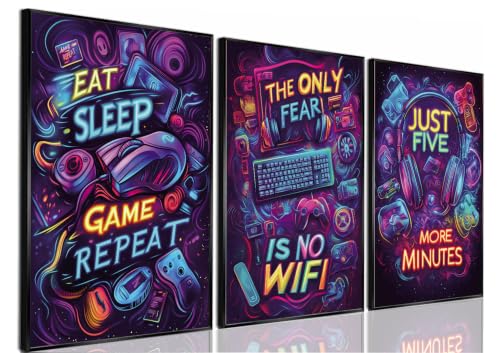 Yolbcdr Neon Gaming Quote Canvas Wall Art Poster Set of 3, 12x16 inch | Colorful Game Room Decor, Video Game Quote Poster Set, Boys Bedroom Playroom - color: Colorful, size: 12"x16" Poster