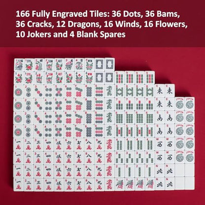 Jongyance American Mahjong Set with Light Blue Carrying Bag, 166 White Tiles, 4 Racks with Pushers, Mahjong Tiles Set for Beginners - color: Lgiht Blue