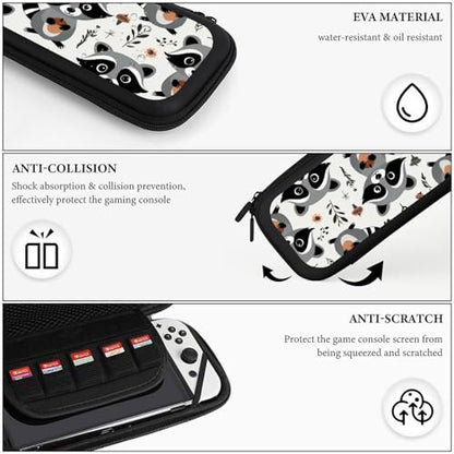 Game Carrying Bag Compatible with Nintendo Switch, Cute Raccoon Portable Game Pouch with 15 Games Cartridges Protective Hard Shell Case - color: Color(91)