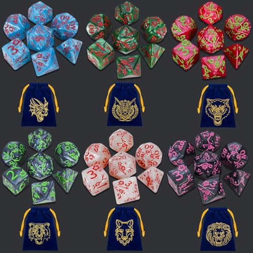 CiaraQ Polyhedral Dice Set - DND Role Playing Dice | Acrylic RPG Dice for Dungeons and Dragons MTG Table Games, Multicolor, 42pcs - color: Red/Black/Green/White/Blue/Gray