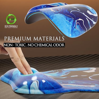 MROCO Ergonomic Mouse Pad with Gel Wrist Rest, 9.4 x 8.1 in, Blue Waves | Ergonomic Shape Design, Multiple Pattern Options, Gel Wrist Comfort, Smooth Lycra Surface, Non-Slip PU Base - color: Blue Waves
