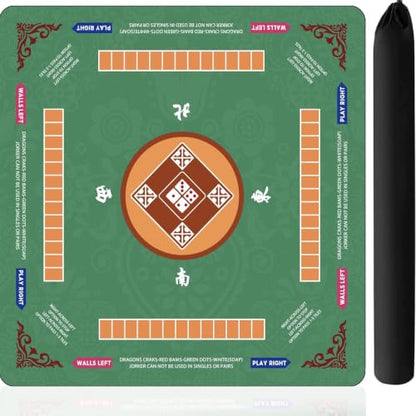 Mahjong Mat for Table, 31.5x31.5Inch American Mahjongg Table Mat (Green) | Anti-Wrinkle&Foldable Neoprene Mahjongg Travel Mat for Table with Learning Rule, Anti-Slip Noise Reduction Includes Carry Bag - color: Green
