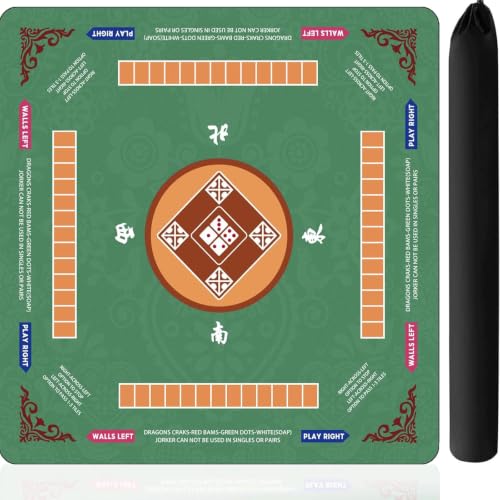 Mahjong Mat for Table, 31.5x31.5Inch American Mahjongg Table Mat (Green) | Anti-Wrinkle&Foldable Neoprene Mahjongg Travel Mat for Table with Learning Rule, Anti-Slip Noise Reduction Includes Carry Bag - color: Green