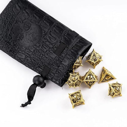 Metal Dice Set D&D Dragon Eye Metal DND Dice Set for Tabletop Games | Leather Storage Bag, DM Gift, for Dungeons and Dragons Role Playing Games - color: Dragon-black Gold