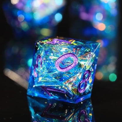 DND Resin Sharp Edge Polyhedral Dice Set,for Dungeons and Dragons RPG MTG Table Games,7 Pcs Handmade Gemstone Dice Set - color: Frost Gem