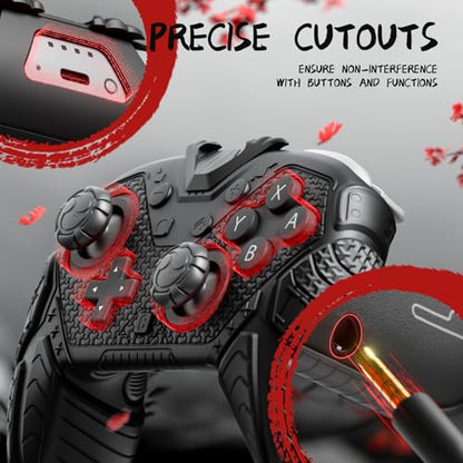 PlayVital for Nintendo Switch 2 Pro Controller Skin Cover – Samurai Armor Edition Silicone Case for Switch 2 Pro Controller with Back Button Caps & Thumb Grip & Sticker, Shockproof - Black - color: Black
