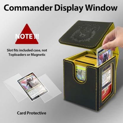 MTG Deck Box with Commander Display,Magnetic Card Storage Box Fits 100 Double Sleeved Cards,with 2 Dividers And 1 Mini Snap Card Holder Black/Yellow - color: Black/Yellow