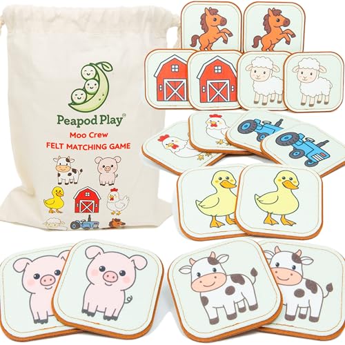 Felt Farm Matching Game for Toddlers – Farm Animal Memory Game & Flash Cards – Soft and Safe for Ages 1+ – Montessori Preschool Learning Activity – Educational Farm Toy for Boys & Girls - color: Farm