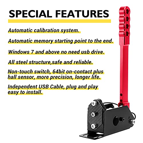 64 Bit USB PC Racing Sim Handbrake,Compatible with Logitech G27 G29 G920 T500 T300 Linear E Brake for Sim Racing Games DiRT Rally 2/4,LFS,Project CARS 2/3,Assetto Corsa ,WRC 7/8/9,Forza Horizon 4/5/6,Fanatecosw PC Windows Hall Sensor with 78 inch USB Cabl