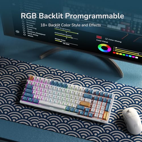 RK ROYAL KLUDGE RK98 Wireless Mechanical Keyboard, 100 Keys 98% Layout with Custom Switches Hot Swappable, Tri-Mode BT5.1/2.4G/USB-C Full Size Gaming Keyboard with Numpad RGB, Brown Switch - color: White, size: Hot Swap Brown Switch