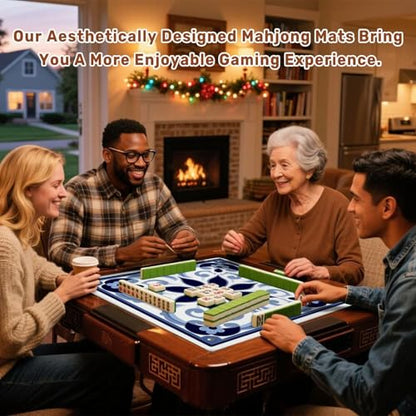 Mahjong Mat 31.5" x 31.5" Blue White Ceramic Tile Floral Swirl Non-Slip Noise Reduction Mahjong Tiles Table Cover for Dominoes Poker Card Board and Tile Games Gift - color: Color8