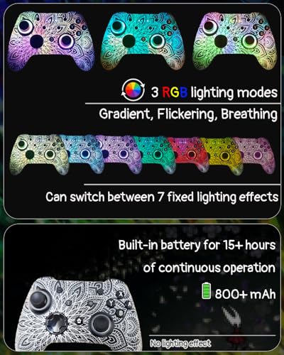 WZUICOV RGB Multi-Platform Game Controller for Switch, Phone, Tablet, PC, TV Box & Tesla - Bluetooth & Wired USB-C, with C-A Adapter, Phone Holder + Extra 25mm Cable - color: Geometric Space