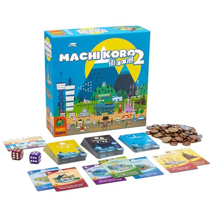 Machi Koro 2 Board Game - New Adventures Await in Your Quirky City! Fast-Paced Dice Rolling Strategy Game for Kids and Adults, Ages 10+, 2-5 Players, 45 Minute Playtime, Made by Pandasaurus Games