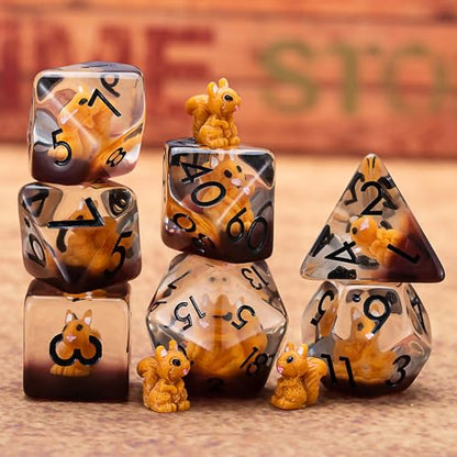 D&D Dice Set, Squirrel Resin Polyhedral Dice for Dungeons and Dragons, RPG, MTG DND 7-DIE (D4, D6, D8, D10, D12, D20, D%) - color: Squirrel
