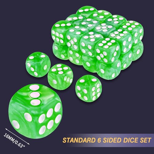 24 of Pack 16MM 6 Sided Dice Set,Pearl Pattern D6 Game Dice Set, 6 Sided Standard Dices for Yahtzee, Bunco or Teaching Math,with Portable Dice Pouch(Green Pearl) - color: 16mm Green Pearl