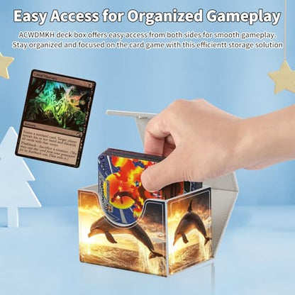 for MTG Commander Deck Box,Card Deck Box for Trading Yugioh MTG,Fits 100 Double Sleeved Cards,PU Leather Strong Magnet Case for Magic Commander TCG CCG,Dolphin Sunset - color: Dolphin Sunset