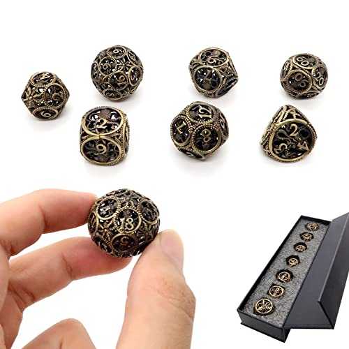 DND Dice,Hollow D&D Metal Dice,Unique Round Ball Design Octopus Dice with Gift Box for Dungeons & Dragon Gaming,7 PCs Steampunk Polyhedral D and D Dic (Ball Octopus Bronze) - color: Ball Octopus Bronze