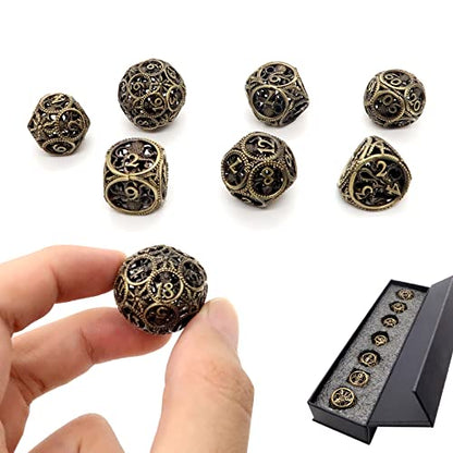 DND Dice,Hollow D&D Metal Dice,Unique Round Ball Design Octopus Dice with Gift Box for Dungeons & Dragon Gaming,7 PCs Steampunk Polyhedral D and D Dic (Ball Octopus Bronze) - color: Ball Octopus Bronze