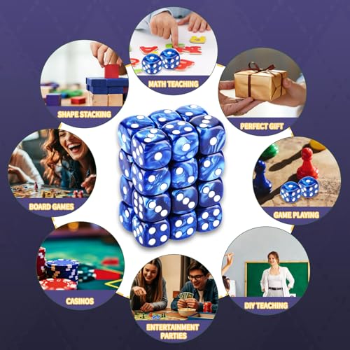 24 of Pack 16MM 6 Sided Dice Set,Pearl Pattern D6 Game Dice Set, 6 Sided Standard Dices for Yahtzee, Bunco or Teaching Math,with Portable Dice Pouch(Blue Pearl) - color: 16mm Blue Pearl