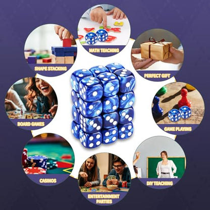 24 of Pack 16MM 6 Sided Dice Set,Pearl Pattern D6 Game Dice Set, 6 Sided Standard Dices for Yahtzee, Bunco or Teaching Math,with Portable Dice Pouch(Blue Pearl) - color: 16mm Blue Pearl