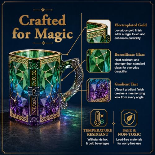 FACE N FACE Zodiac Glass Mug, 8 oz Celestial Constellation Coffee & Tea Cup with Dragon Scale Handle, Green Purple Astrology Mug, Witchy Magic Cup for Halloween Christmas Gift - color: Zodiac Glass Mug