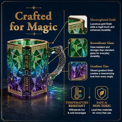 FACE N FACE Zodiac Glass Mug, 8 oz Celestial Constellation Coffee & Tea Cup with Dragon Scale Handle, Green Purple Astrology Mug, Witchy Magic Cup for Halloween Christmas Gift - color: Zodiac Glass Mug