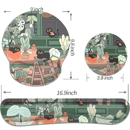 Ergonomic Mouse Pad with Wrist Rest and Keyboard Wrist Rest, Mousepad and Wrist Rest for Computer Keyboard, Pain Relief, Non-Slip Rubber Base, Mouse Pad with Wrist Support for Gaming, Office, Cat - color: Cute Cat