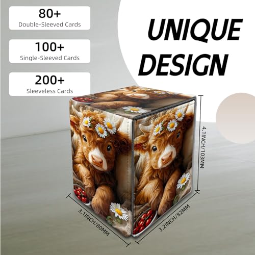 for MTG Deck Box, Trading Card Storage Case Holds 100+ Sleeved Cards, Calf with Daisies and Cherries Magnetic Closure Durable Deck Holder for Magic The Gathering, TCG & Commander - color: Calf with Daisies and Cherries