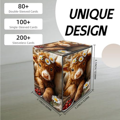 for MTG Deck Box, Trading Card Storage Case Holds 100+ Sleeved Cards, Calf with Daisies and Cherries Magnetic Closure Durable Deck Holder for Magic The Gathering, TCG & Commander - color: Calf with Daisies and Cherries