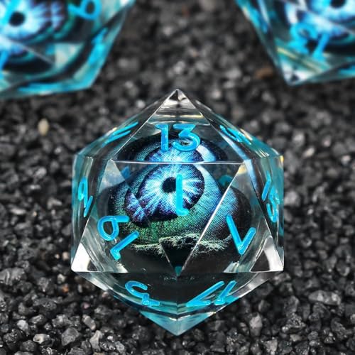 FONVGOGO Sharp Edge Moving Eye Dungeons and Dragons Dice, Liquid Core Dice Set D and D Resin Dice Polyhedral Ttrpg Die for Role Playing RPG（E-Blue） - color: E Blue