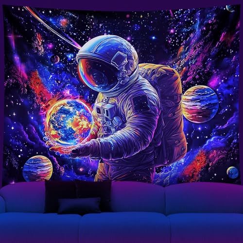 NYZE Astronaut Space Tapestry for Bedroom, Glow in the Dark Room Decor Wall Tapestries, Cool Galaxy Planet Wall Hanging, Wall Hanging for Men Guys Gamer Room Dorm Living Room 59in×51in - color: A-Astronaut, size: 59"L x 51"W