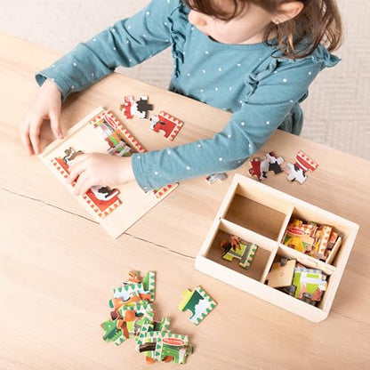 Melissa & Doug 4‑in‑1 Wooden Farm Jigsaw Puzzle Set, 48 Pieces with Storage Box, Toddler Puzzle Toy for Kids Ages 3+ - style: Farm Animals