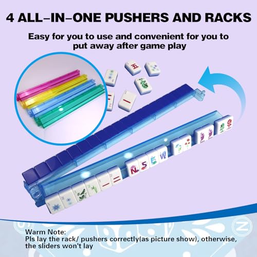 American Mahjong Game Set, Portable Carrying Bag,Acrylic 160 Tiles,Western Mahjong Tiles Set,Complete Ma Jong Set (Blue) - color: Blue
